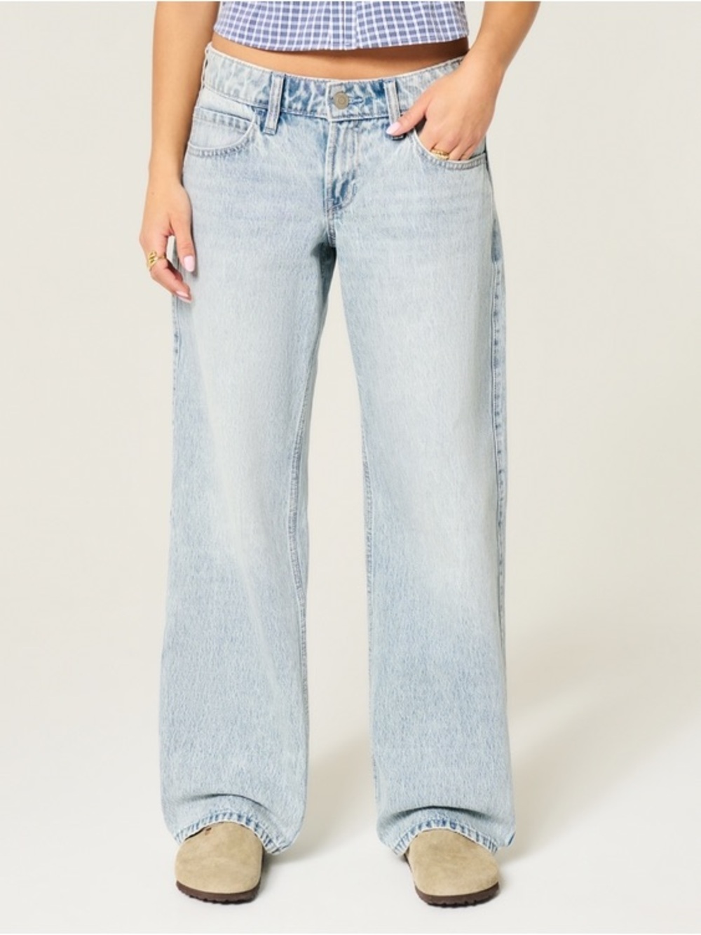Hollister Low Rise Baggy Wide Leg Light Washed Denim Jeans Y2K 90s
